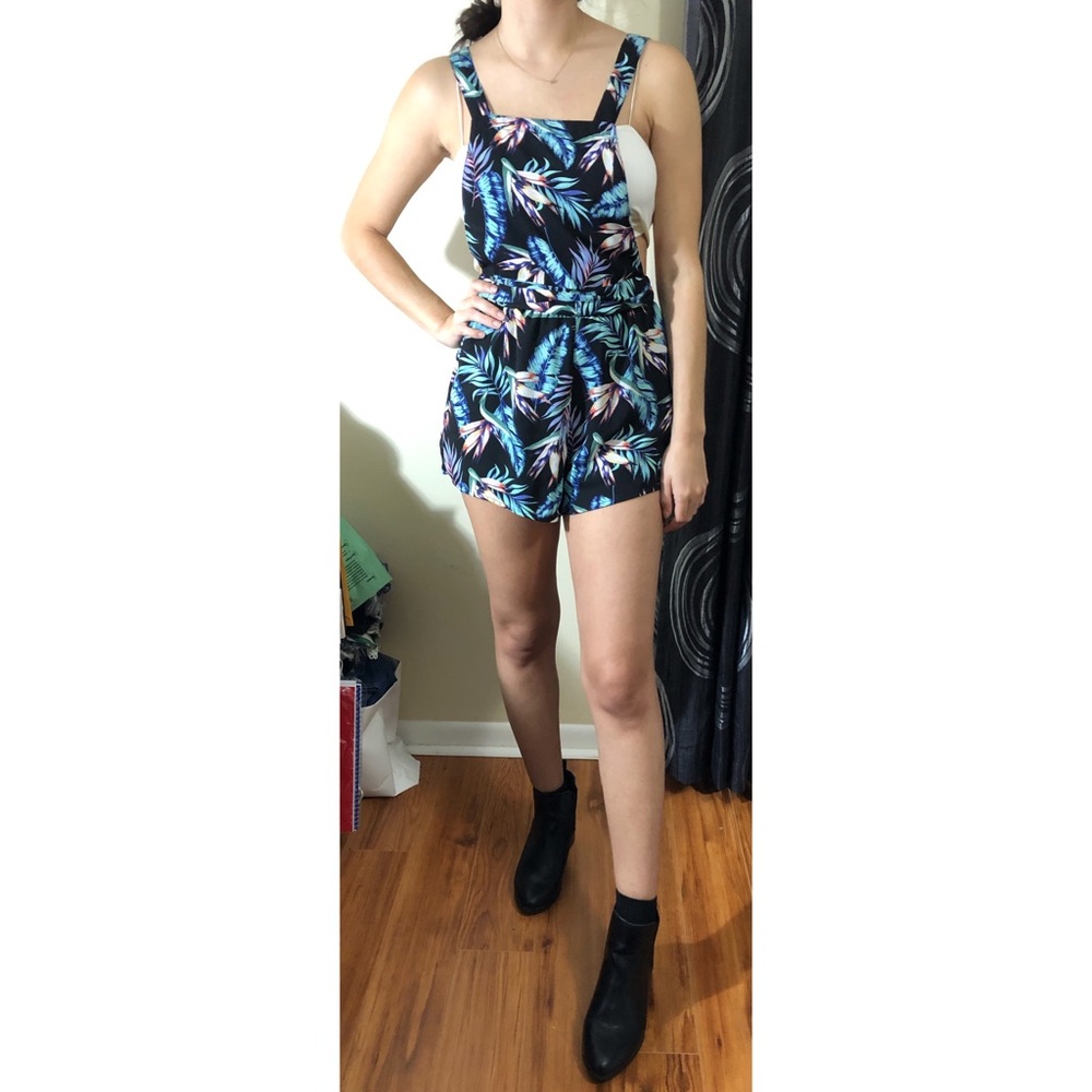 H&M Black Floral Romper with Convertible Straps